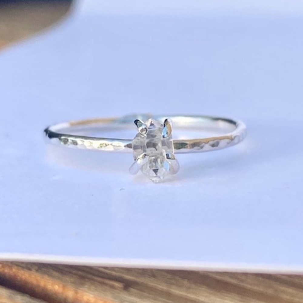 Sterling silver Herkimer diamond ring, handmade ring, natural diamond ring.